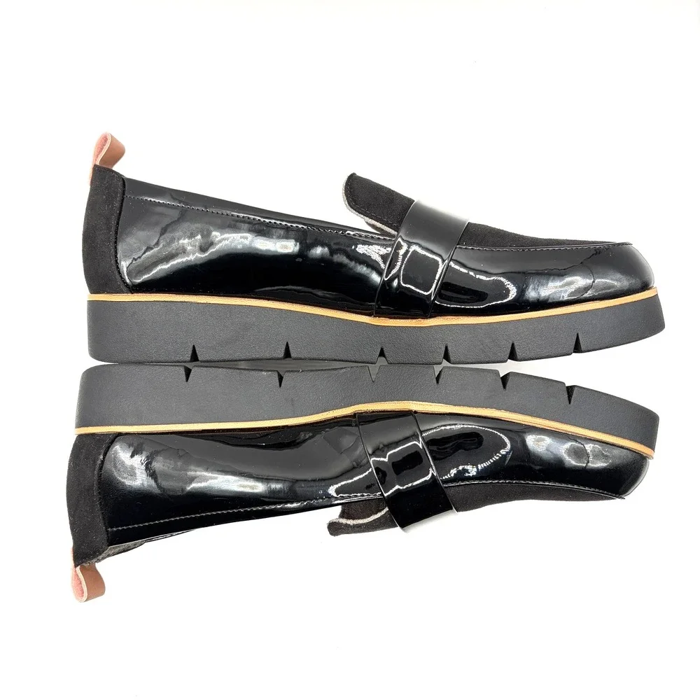 Dr Scholls Watson Womens 8M Black Patent Suede Platform Loafers Lug Sole Shoes‎